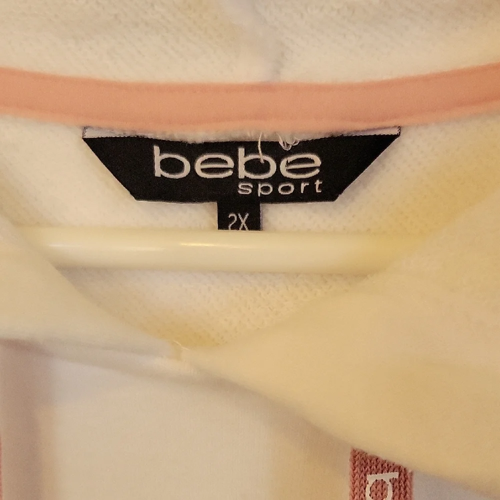 Bebe Sport White Hoodie with Dusty Rose Drawstrings Mesh Hem Detail Size 2x - Picture 3 of 7